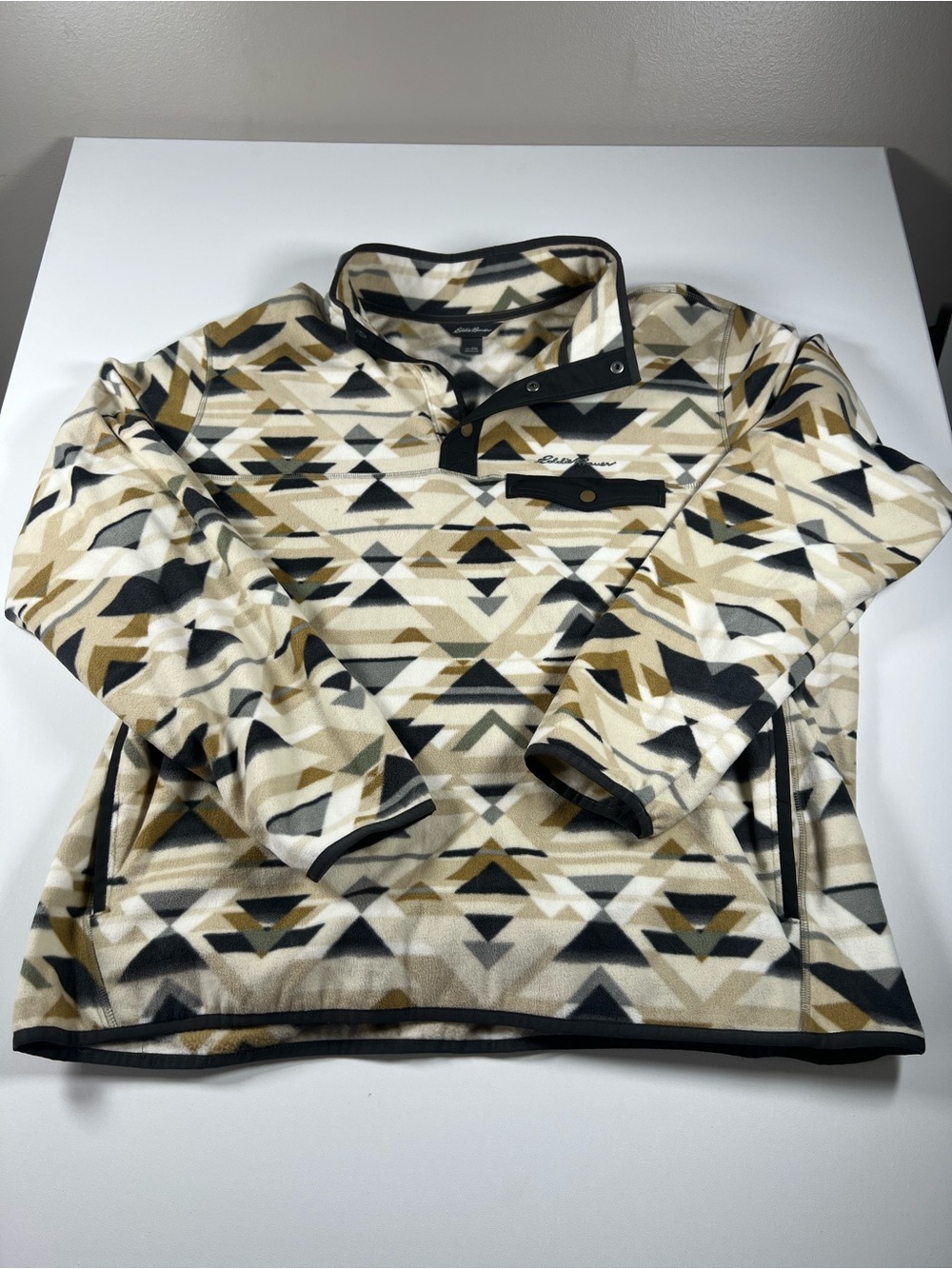Eddie Bauer Geometric Fleece Pullover in Cream, Black, Tan